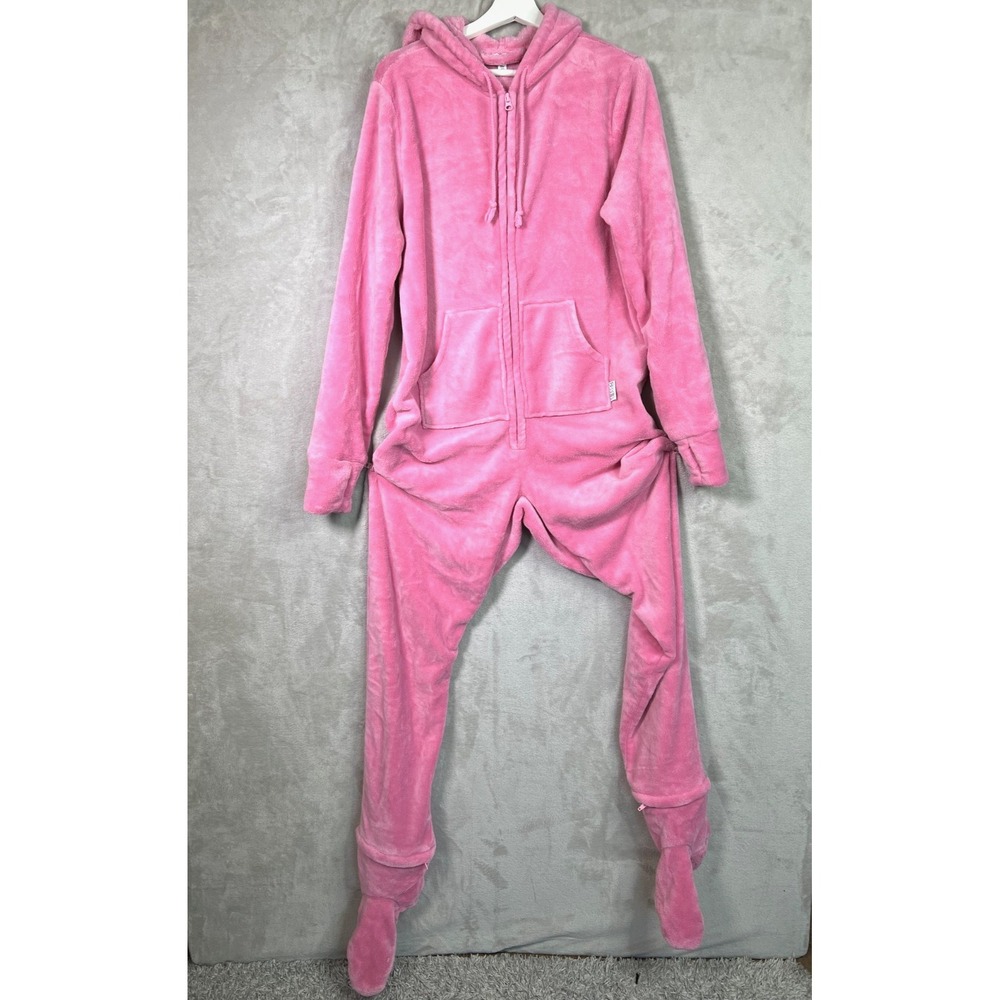 Pajamagram Pajamas Woman's M Hoodie Footed Thumb Onesey Booties Zip Plush Warm